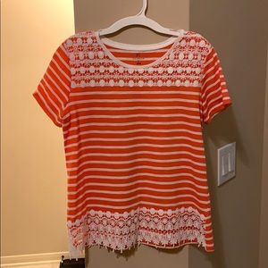 Pink and white lace blouse